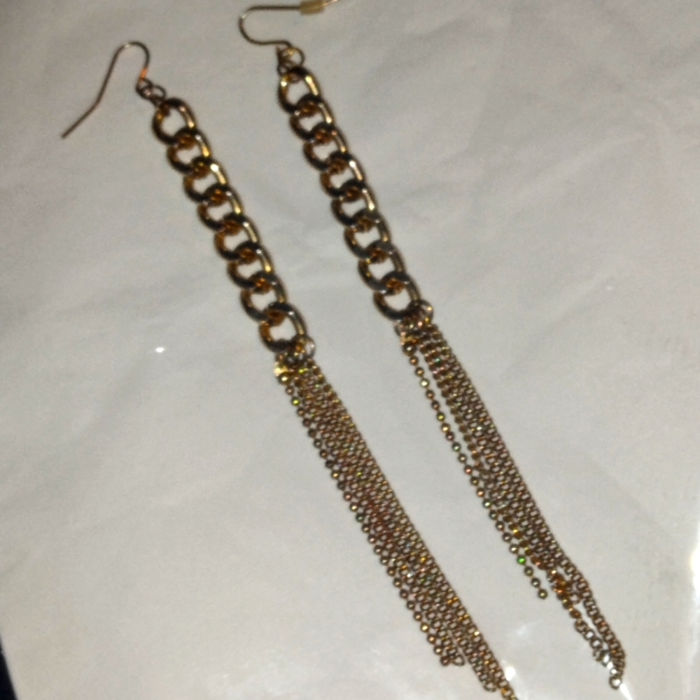 14k Gold Plated Long Dangling Earrings